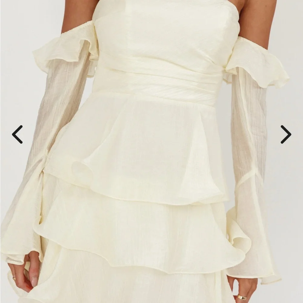 Here Comes The Sun Giavana Off-Shoulder Layered Mini Dress Cream - Picture 3 of 7